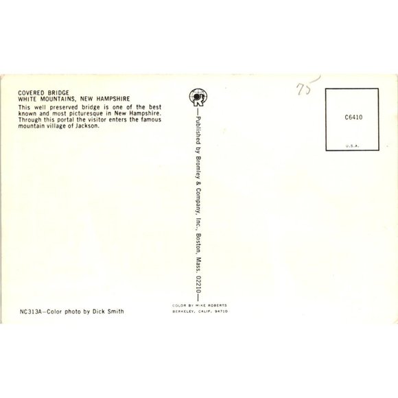 Vintage Jackson Covered Bridge White Mountains New Hampshire Not Postmarked - Picture 2 of 2